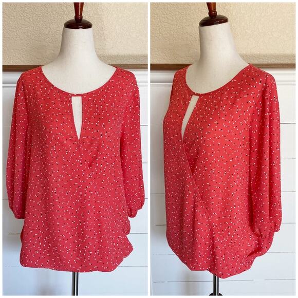 Vince Camuto Coral Pink‎ Multi dot surplice front wrap blouse 3/4 sleeves - Picture 1 of 7